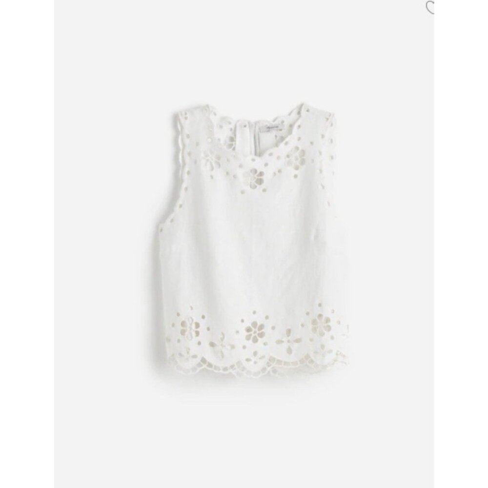 Madewell $118 Women's Embroidered Eyelet High-Low Tank White Salt Linen XS NV191 - Picture 6 of 15